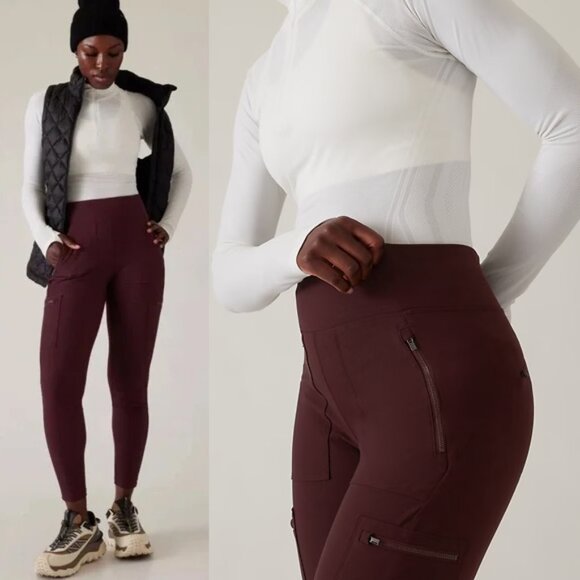 Athleta Headlands Hybrid High Rise Cargo Legging Pants Spiced Cabernet 6P $119 - Picture 4 of 16